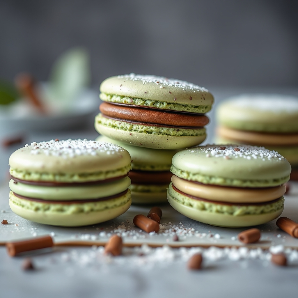 découvrez notre recette gourmande de macarons au savoureux mariage menthe-chocolat : des coques délicates associées à un